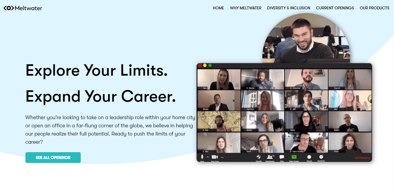 Meltwater Career page with video