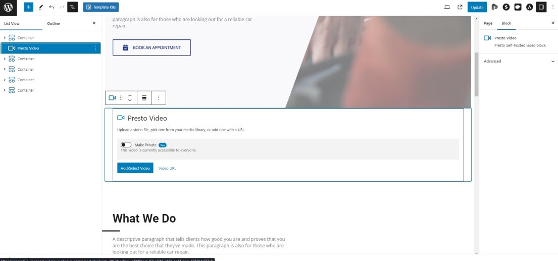 Select the Presto Player video block